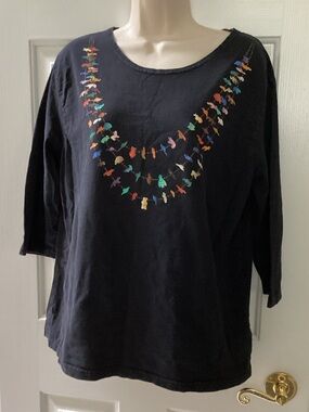 SABAKU 3/4 sleeve art wear top Southwestern Folkloric Whimsical